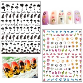 8 Sheets Nail Stickers - Holographic Flowers, Leaf, Mermaid, Leopard, Coconut Tree Designs for Women, Girls & DIY Nail Art