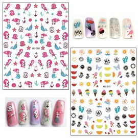 8 Sheets Nail Stickers - Holographic Flowers, Leaf, Mermaid, Leopard, Coconut Tree Designs for Women, Girls & DIY Nail Art