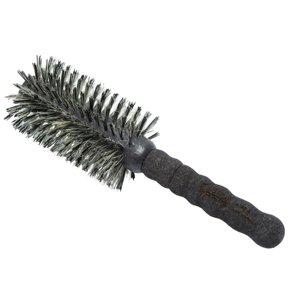 Ibiza Hair Round Boar Bristle Brush (MB4-65mm) | Reinforced Blonde & Black Bristles with Cork Handle | For Volume & Smoothness | Adds Texture & Shine for Medium to Long Styles