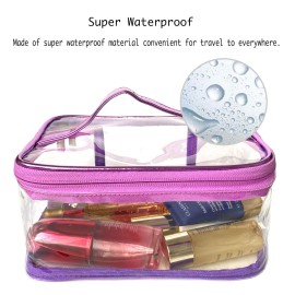 ANEMEL Toiletry Bag Makeup Cosmetic Clear Bag Portable Waterproof Transparent Travel Storage Purple