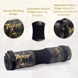 Tojayer Squat Pad Barbell Pad - Neck & Shoulder Protective Foam Workout Weight Lifting Bar Cushion for Lunges & Hip Thrusts, Fit Standard and Olympic Bars Perfectly, Gold Marble