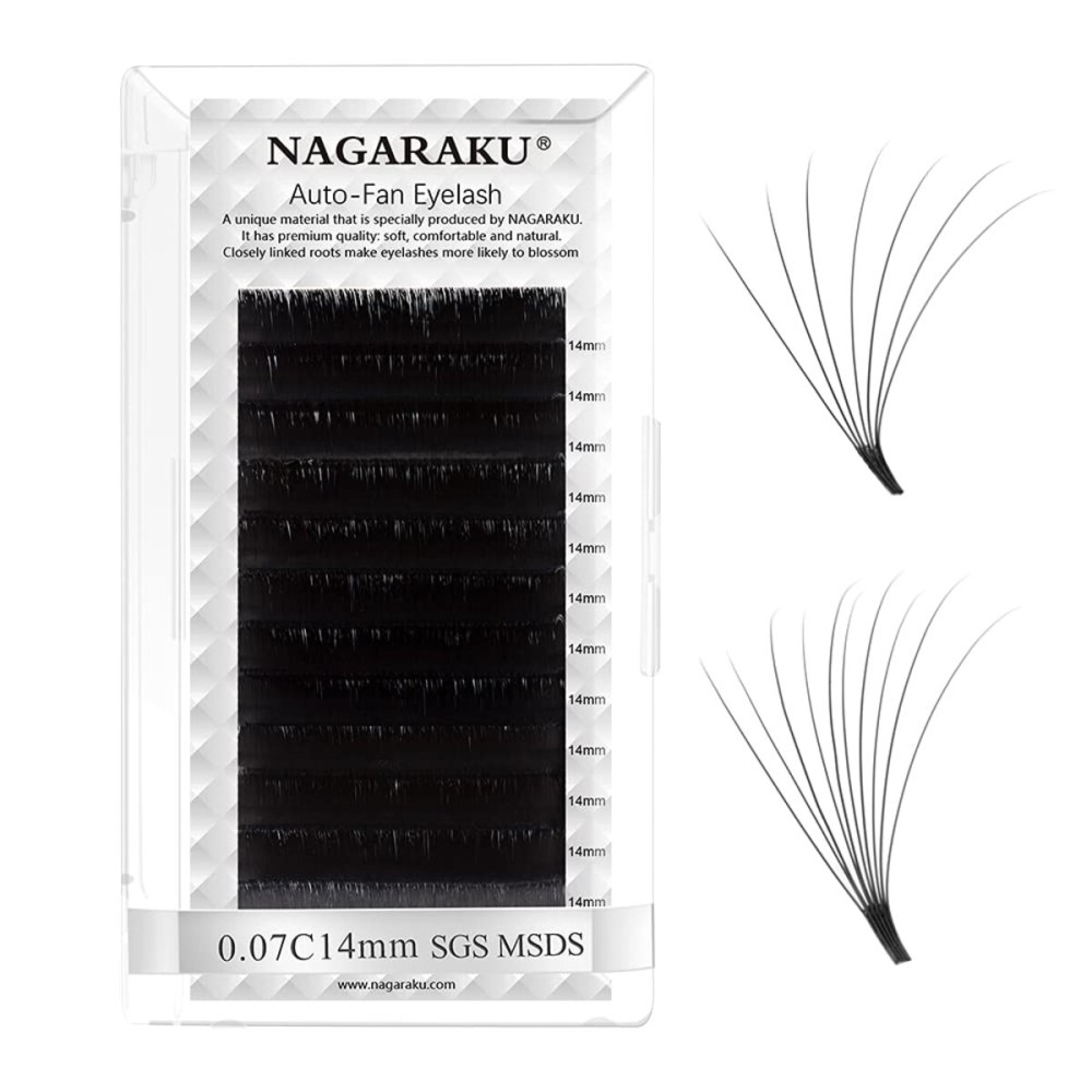 NAGARAKU Easy Fan Eyelash Extensions Volume Lash 0.07 C curl 14mm Rapid Blooming Faux Mink Cluster For Beginners Soft Professional Lash Supplies