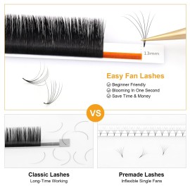 NAGARAKU Easy Fan Eyelash Extensions Volume Lash 0.05 C curl 9mm Rapid Blooming Faux Mink Cluster For Beginners Soft Professional Lash Supplies