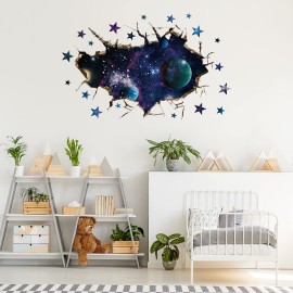 3D Galaxy Blue Cosmic Milky Way Wall Stickers, HOLENGS Outer Space Planets Simulation Crack Hole Wall Decals, Starry Sky Wall Decor for Boys Kids Bedroom Living Room Nursery Decoration