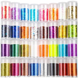 Teenitor Fine Glitters and Holographic Chunky Glitters for Nails, Assorted Glitter Slime, Festival Glitter for Nail Face Hair Body , Glitter for Resin Tumblers, 16+16pcs