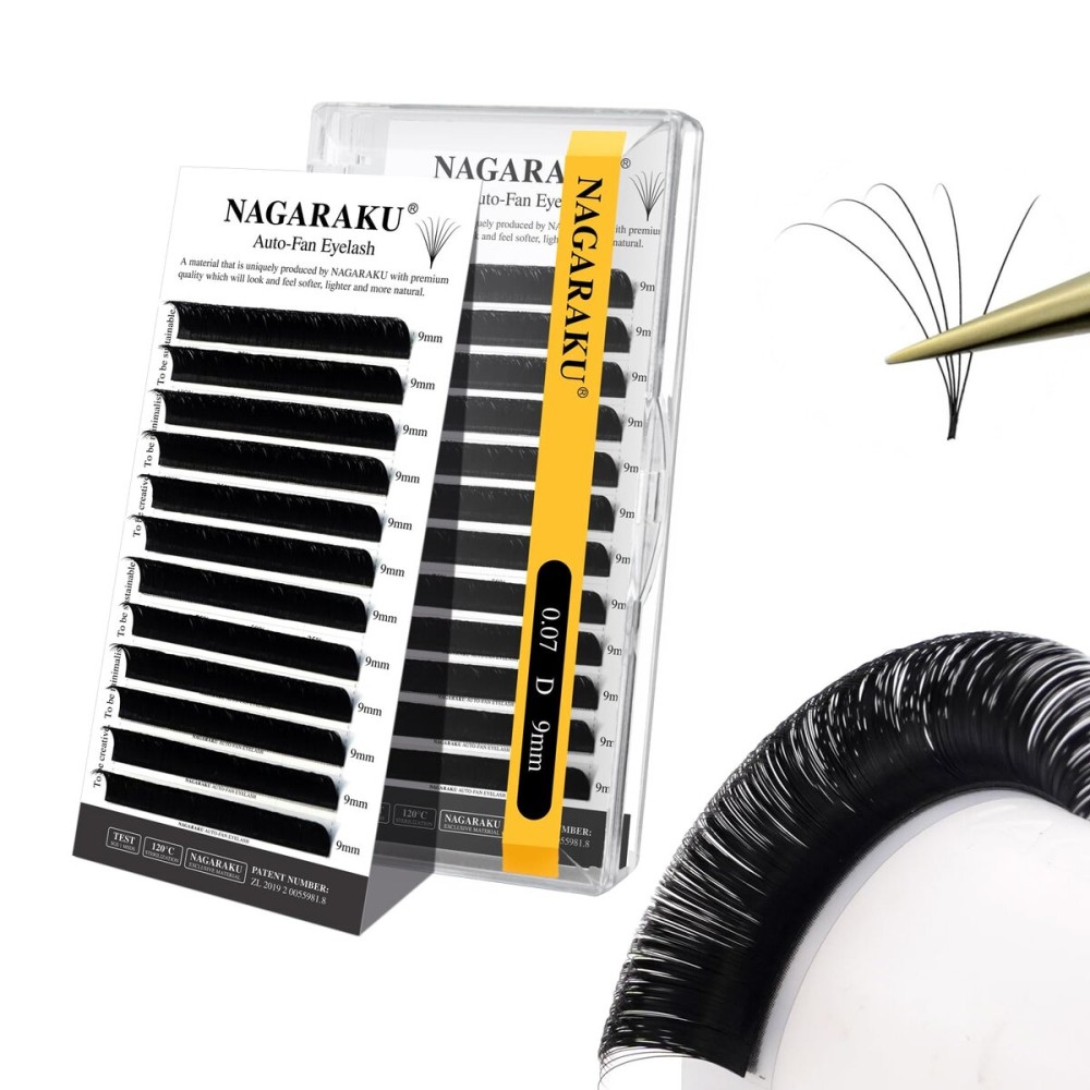 NAGARAKU Easy Fan Eyelash Extensions Volume Lash 0.07 D curl 9mm Rapid Blooming Faux Mink Cluster For Beginners Soft Professional Lash Supplies