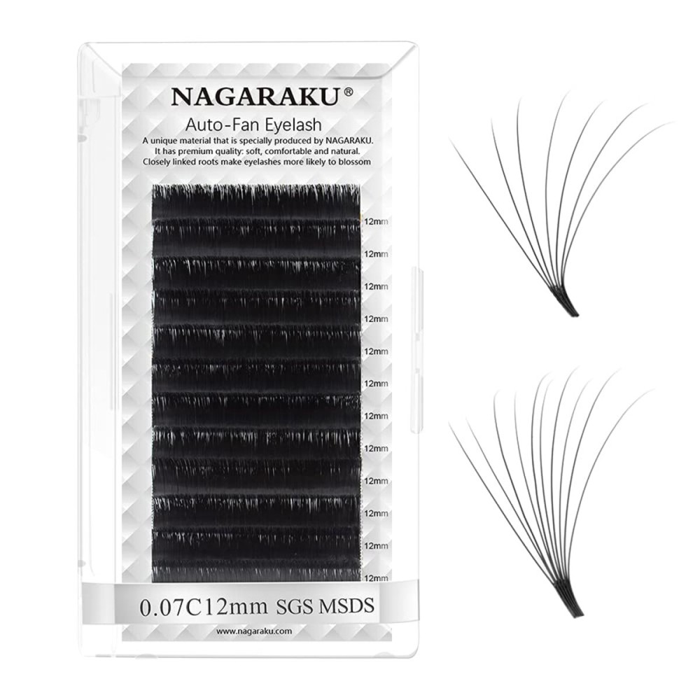 NAGARAKU Easy Fan Eyelash Extensions Volume Lash 0.07 C curl 12mm Rapid Blooming Faux Mink Cluster For Beginners Soft Professional Lash Supplies NAGARAKU Easy Fan Eyelash Extensions Volume Lash 0.07 C curl 12mm Rapid Blooming Faux Mink Cluster For Beginners Soft Professional Lash Supplies