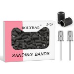 Rolybag Sanding Bands for Nail Drill,240 grit Nail Sanding Band with Storage Box,Include 100 Superfine grit Sand Bands and 2 pcs Mandrel bit for 3/32 Nail Drill Machine