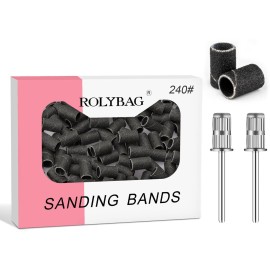 Rolybag Sanding Bands for Nail Drill,240 grit Nail Sanding Band with Storage Box,Include 100 Superfine grit Sand Bands and 2 pcs Mandrel bit for 3/32 Nail Drill Machine