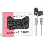 Rolybag Sanding Bands for Nail Drill, 100Pcs Professional Nail Sanding Bands 120 Grit Medium and 2Pcs 3/32 Nail Drill Mandrel Bits for Manicures and Pedicure, Black