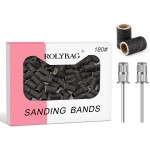 Rolybag Sanding Bands for Nail Drill, 100Pcs Professional Nail Sanding Bands 180 Grit Fine and 2Pcs 3/32 Nail Drill Mandrel Bits for Manicures and Pedicure, Black