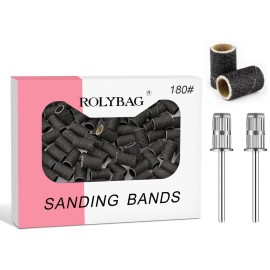 Rolybag Sanding Bands for Nail Drill, 100Pcs Professional Nail Sanding Bands 180 Grit Fine and 2Pcs 3/32 Nail Drill Mandrel Bits for Manicures and Pedicure, Black