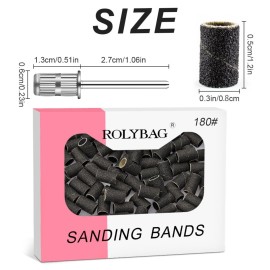 Rolybag Sanding Bands for Nail Drill, 100Pcs Professional Nail Sanding Bands 180 Grit Fine and 2Pcs 3/32 Nail Drill Mandrel Bits for Manicures and Pedicure, Black Rolybag Sanding Bands for Nail Drill, 100Pcs Professional Nail Sanding Bands 180 Grit Fine and 2Pcs 3/32 Nail Drill Mandrel Bits for Manicures and Pedicure, Black