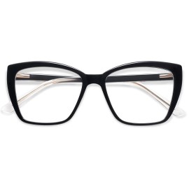 AMOMOMA Trendy TR90 Oversized Blue Light Reading Glasses Women,Stylish Square Cat Eye Glasses AM6031C1 with Black Frame 3.0 x