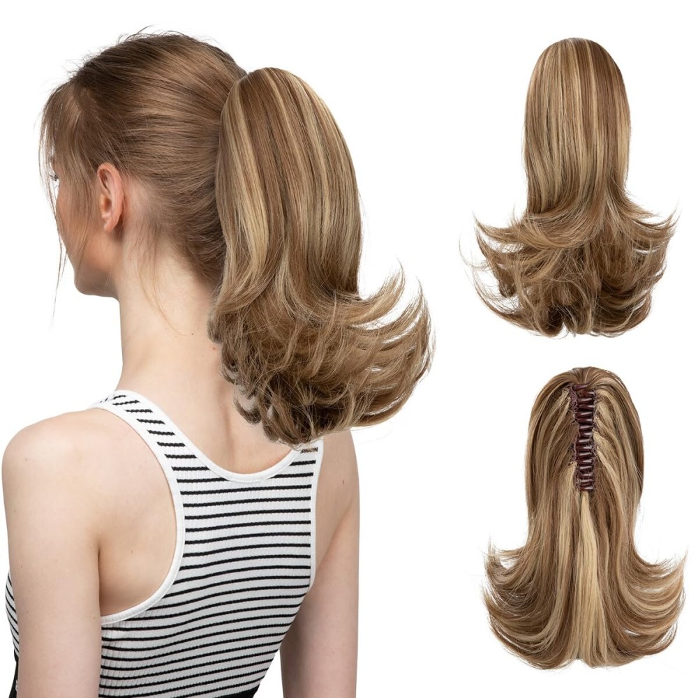 CJL HAIR Short Claw Clip Ponytail Extension Drawstring Curly Fake Faux Jaw Balayage Hairpiece Hair Piece Wavy High Pony Tails Synthetic Heat Friendly Fiber for Women Girls Kids CJL HAIR Short Claw Clip Ponytail Extension Drawstring Curly Fake Faux Jaw Balayage Hairpiece Hair Piece Wavy High Pony Tails Synthetic Heat Friendly Fiber for Women Girls Kids