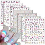 TBRZTR Unicorn 3D Nail Art Stickers, 8 Sheets Cute Animal Decals for Women Girls Manicure Tips Charms Decoration DIY Nail Art Supplies, Rainbow Heart Moon Star Cartoon Design