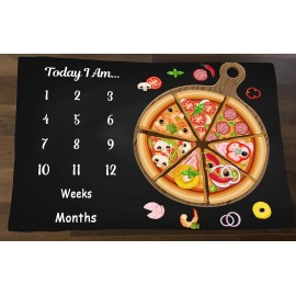 LYLYCTY Baby Monthly Milestone Blanket - Pizza Black Background, Personalized, Includes Wreath and Frame, 60x40 BTLSLY128