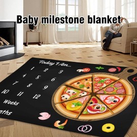 LYLYCTY Baby Monthly Milestone Blanket - Pizza Black Background, Personalized, Includes Wreath and Frame, 60x40 BTLSLY128