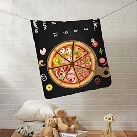 LYLYCTY Baby Monthly Milestone Blanket - Pizza Black Background, Personalized, Includes Wreath and Frame, 60x40 BTLSLY128