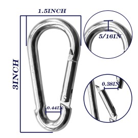 50Pack Heavy Duty Carabiners M8 5/16 Spring Snap 3Inch Zinc-Galvanized Steel Carabiner Clips Chain Quick Links Safety Connector for Hammock Swing Fitness Gym Outdoor Supplies Boating