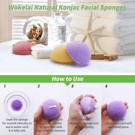 Konjac Facial Sponges for Cleansing Exfoliating - Konjac Face Sponge for Washing Face Body, Organic Natural Cleaning Puff Buff Scrubber for Shower Bath SPA for Babys Men Women