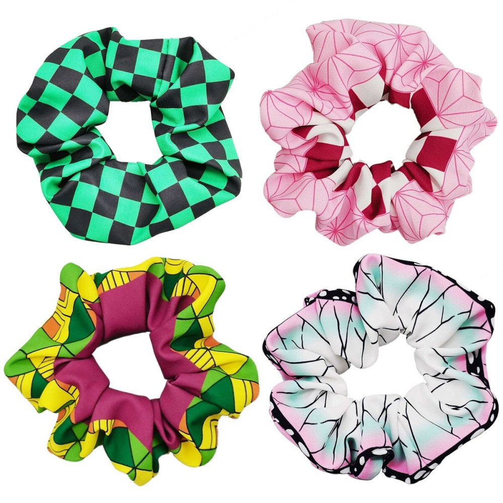 4 Pcs Anime Hair Scrunchies Hair Ties for Kids Adults, Elastic Ponytail Holder Bracelet Costumes, Cosplay Hair Accessories