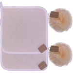 4 pcs/set 2 Soft Weave Home Spa Exfoliating Face and Body Wash Cloths, Dual-Textured for Shower & 2 Bath Spa Puff Scrubber Ball - Remove Dead Skin - Great for Skin Care in the Bath - Rich Foams Bubble