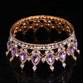 FORSEVEN Queen Crown Rhinestone Wedding Crowns and Tiaras for Women Costume Party Hair Accessories Princess Birthday Crown Crystal Bridal Crown (Gold+Light Purple)
