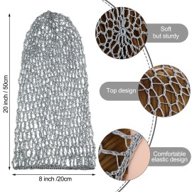 Waydress 3 Pcs Mesh Crochet Hair Nets Rayon Knit Snood Hat Cover 20 Inch Crocheted Sleeping Cap for Women Long Curly Hair(Black, Gray, Sapphire)