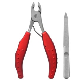 QSEEL Stainless Steel Nail and Toenail Clippers for Elderly People, Thick-nail or Sick-nail Users, Labor-saving Arc Nail Clipper with Comfortable Handle Gripper (Red)