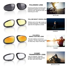 Polarized Motorcycle Riding Goggles, Windproof Cycling Glasses UV400 Outdoor Sports Sunglasses Interchangeable Lenes for Running, Baseball Golf, Driving, Fishing, Riding, Mountain Bike, Hiking