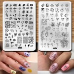 Abstract Lady Face Pattern Nail Stamping Plates Set 2pcs Flower Leaf Graffiti Fun Nail Stamper Plate Figure Rose Star Heart Nail Stamp Plates Geometry Graffiti Striped Nails Art Template Plates Mold