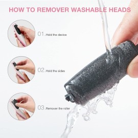 AM 8:00 Powerful Electric Foot Callus Remover, Rechargeable Pedicure Tool with Smart Light, Fine & Coarse Roller Heads, for Dead, Hard Cracked, Dry Skin (Pink)