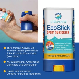 STREAM2SEA EcoStick SPF 35 Mineral Sunscreen Stick, Sweat Water Resistant Sunblock, USDA Approved Biodegradable Paraben Free Reef Safe Sunscreen Protection Against UVA UVB (EcoStick Sport) - 0.5 oz STREAM2SEA EcoStick SPF 35 Mineral Sunscreen Stick, Sweat Water Resistant Sunblock, USDA Approved Biodegradable Paraben Free Reef Safe Sunscreen Protection Against UVA UVB (EcoStick Sport) - 0.5 oz