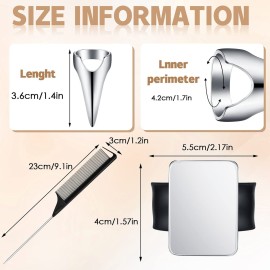 10 Pieces Hair Parting Ring Set with 3 Steel Rat Tail Braiding Combs, Magnetic Wrist Pin and Selecting Tools for Parting and Braiding (Black, Silver)