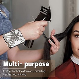 10 Pieces Hair Parting Ring Set with 3 Steel Rat Tail Braiding Combs, Magnetic Wrist Pin and Selecting Tools for Parting and Braiding (Black, Silver)