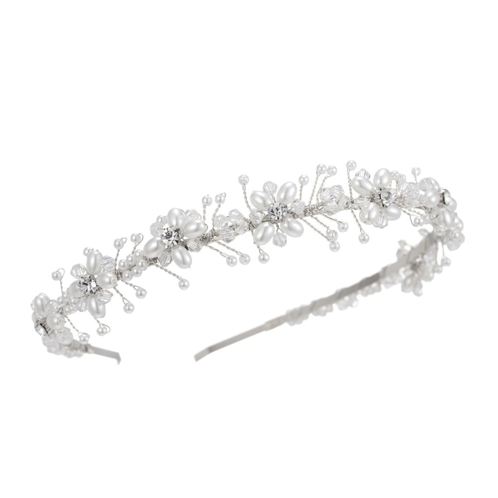 SWEETV Silver Bridal Headband Crystal Tiara for Women Pearl Wedding Headpieces for Bride Hair Accessories for Prom Birthday Party SWEETV Silver Bridal Headband Crystal Tiara for Women Pearl Wedding Headpieces for Bride Hair Accessories for Prom Birthday Party