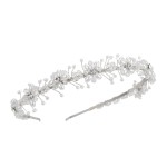 SWEETV Silver Bridal Headband Crystal Tiara for Women Pearl Wedding Headpieces for Bride Hair Accessories for Prom Birthday Party