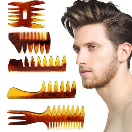 Styling Hair Comb Set Salon Barber Hairstylist Texture Comb 5 Pack Professional Hair Brush Retro Hairdressing Hair Care Style Accessory Double-sided for Men Boy Gentleman