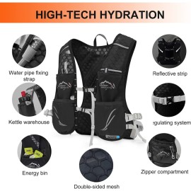 INOXTO Hydration Vest Backpack,Lightweight Water Running Vest Pack with 1.5L Water Bladder Bag Daypack for Hiking Trail Running Cycling Race Marathon for Women Men