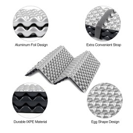 REDCAMP Ultralight Foam Backpacking Sit Pad, Foldable Waterproof Z Hiking Sitting Pad Insulated Stadium Seat Cushion with Strap for Outdoor Camping Picnic, Black 1pc