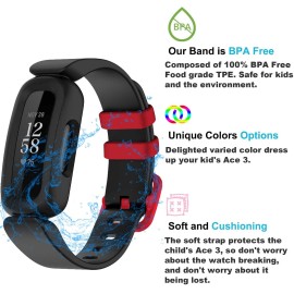 TopPerfekt Bands Compatible with Fitbit Ace 3 for Kids, Soft Silicone Waterproof Bracelet Accessories Sports Watch Strap Replacement for Fitbit Ace 3 Boys Girls (Black/Racer Red)