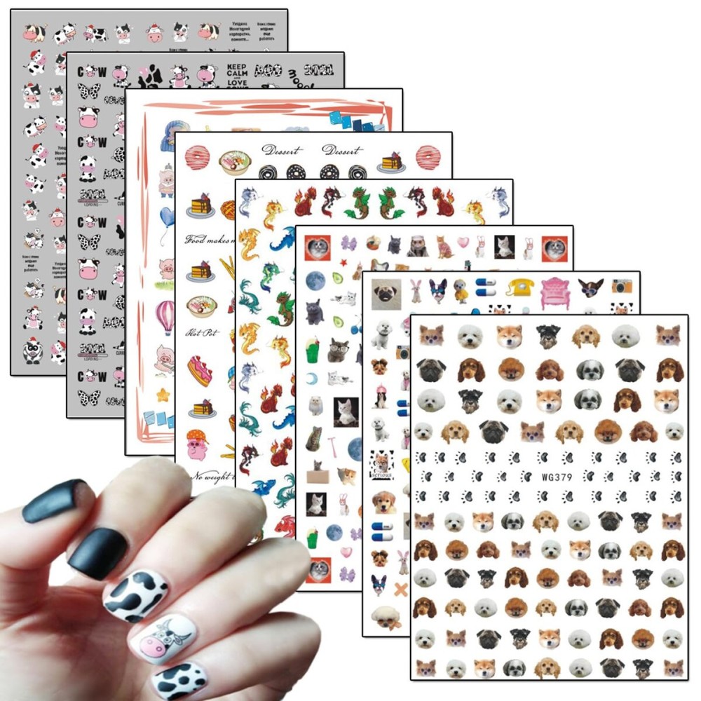 8 Sheets Cute Animal Nail Art Adhesive Sticker Cows Dog Cat Pig Dragon Cartoon Nail Stickers 3D Nail Art Design for Women Girls Manicure Tips Charms Decoration Acrylic Nails Supplies Nail Decals 8 Sheets Cute Animal Nail Art Adhesive Sticker Cows Dog Cat Pig Dragon Cartoon Nail Stickers 3D Nail Art Design for Women Girls Manicure Tips Charms Decoration Acrylic Nails Supplies Nail Decals