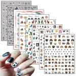 8 Sheets Cute Animal Nail Art Adhesive Sticker Cows Dog Cat Pig Dragon Cartoon Nail Stickers 3D Nail Art Design for Women Girls Manicure Tips Charms Decoration Acrylic Nails Supplies Nail Decals