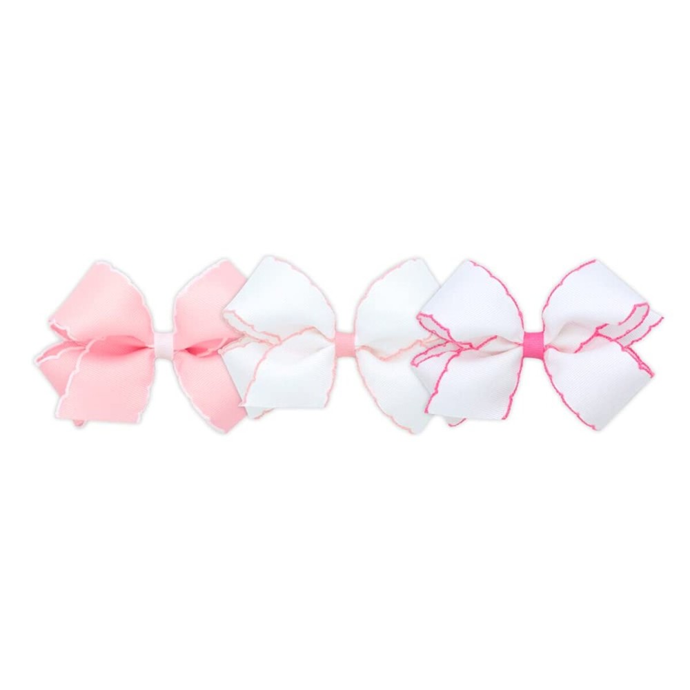 Wee Ones Girls\' Medium Moonstitch Grosgrain Bow 3 pc. Variety Pack Set on WeeStay No-Slip Hair Clip