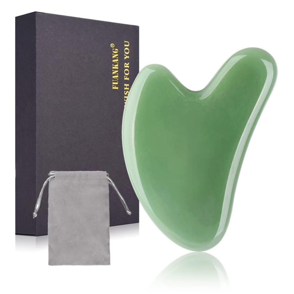 FUANKANG Gua Sha Facial Tools Stone Massage GuaSha Tool for Face (Green)