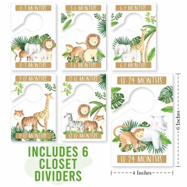 Hadley Designs Baby Closet Dividers (6-Pack) - Nursery Organizer, Baby Size Closet Dividers for Boy & Girl, Durable Plastic, Double-Sided (Safari)