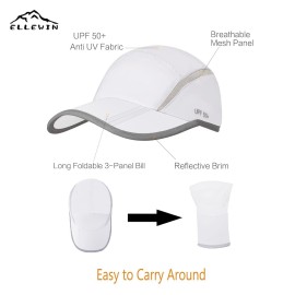 ELLEWIN Reflective Running Hat Baseball Cap UPF 50 Unstructured Hat with Foldable Long Large Bill