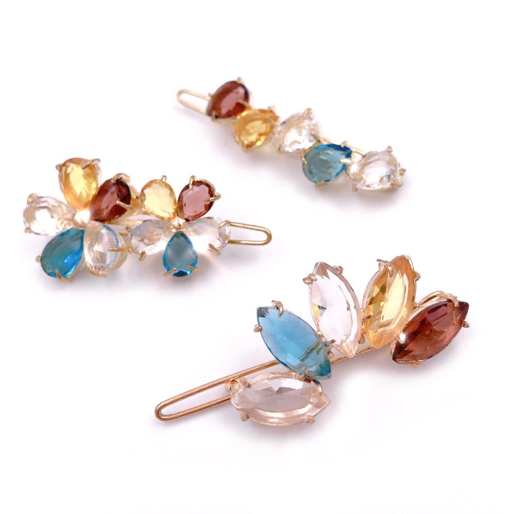 3PCS Clear Color Gems Small Mini Barrette Decorative Hair Clips Accessories for Thin Hair Women