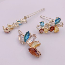3PCS Clear Color Gems Small Mini Barrette Decorative Hair Clips Accessories for Thin Hair Women